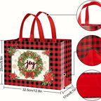 Christmas Gift Bags, Christmas Tote Bags with Handles, Reusable Non-Woven Shopping Bags for Xmas Gifts Wrapping Holiday Party