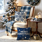 Blue Merry Christmas Snowflake Pillow Covers 16X16 Inch Set of 4