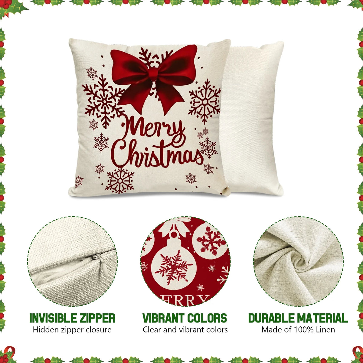 Christmas Pillow Covers 18X18 Inch Set of 4 Farmhouse Christmas Pillow Covers Christmas Pillow Cases for Sofa Couch Christmas Decorations Throw Pillow Covers