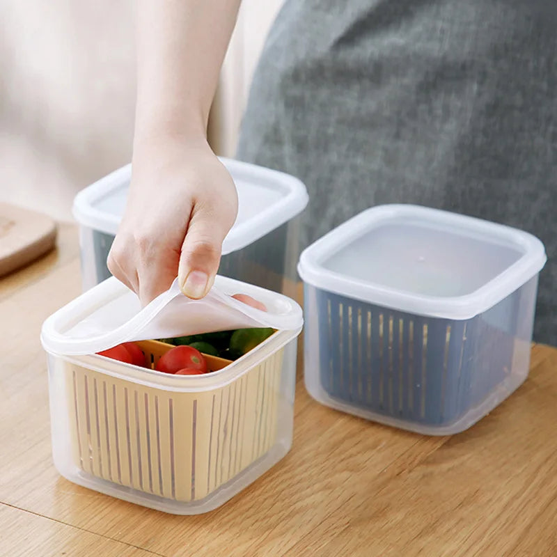 2 Grid Fresh Food Storage Box with Drain Basket