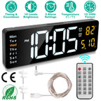 15.7In LED Digital Wall Clock with Remote Control for Home Gadget 10 Level Brightness 3 Alarm Settings 12-24Hr Format Timing Countdown Temperature Calendar Display Decorative Clock for Office Home