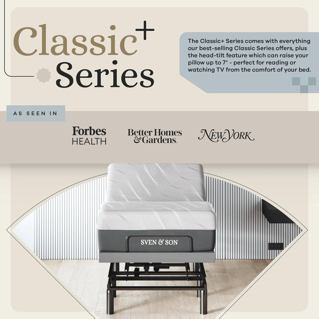 Sven & Son Harmony Adjustable Bed Base, Head and Foot Lift, Massage, Under-Bed Lights, USB, Gel Memory, Zero Gravity Smart Frame - Twin XL + 14 Inch Hybrid Spring Matt (Medium Soft)