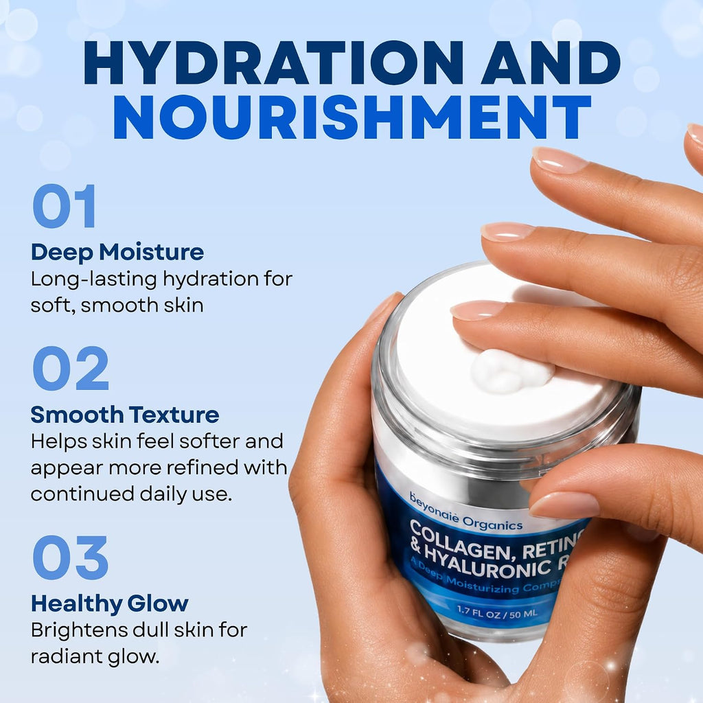 Retinol Collagen & Hyaluronic Acid Moisturizer for Face & Neck, anti Aging Cream, Hydrating Cream for Women & Men, 1.7 Fl Oz