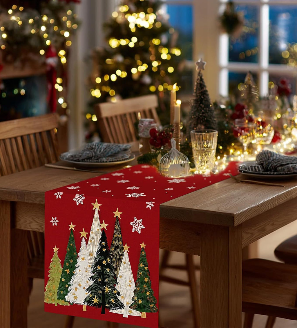 Christmas Table Runner Snowflakes Christmas Tree Home Decorations Red