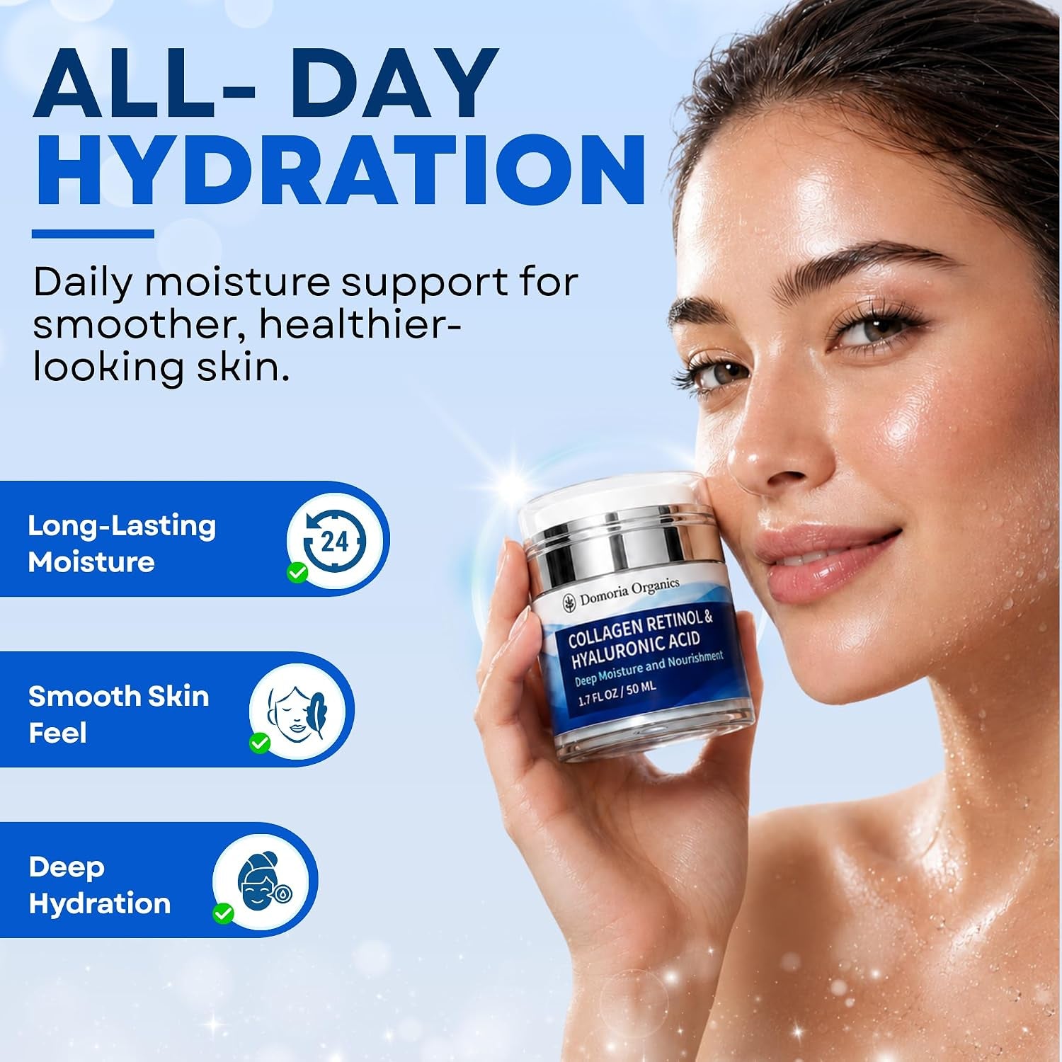 Retinol Collagen & Hyaluronic Acid Moisturizer for Face & Neck, anti Aging Cream, Hydrating Cream for Women & Men, 1.7 Fl Oz