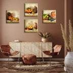 Vintage Fruit Canvas Wall Art Decor, 4-Piece Rustic Kitchen Set 12X12In | Fade-Resistant Waterproof Canvas,Solid Wood Inner Frame,Pre-Installed Hooks,Seamless Nails Included,Easy Wipe-Clean Surface