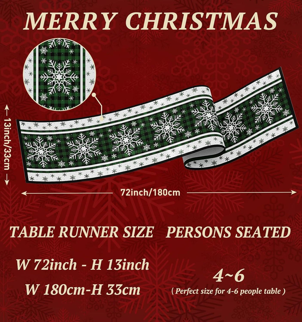 Christmas Table Runner Snowflakes Christmas Decorations with Red Buffalo