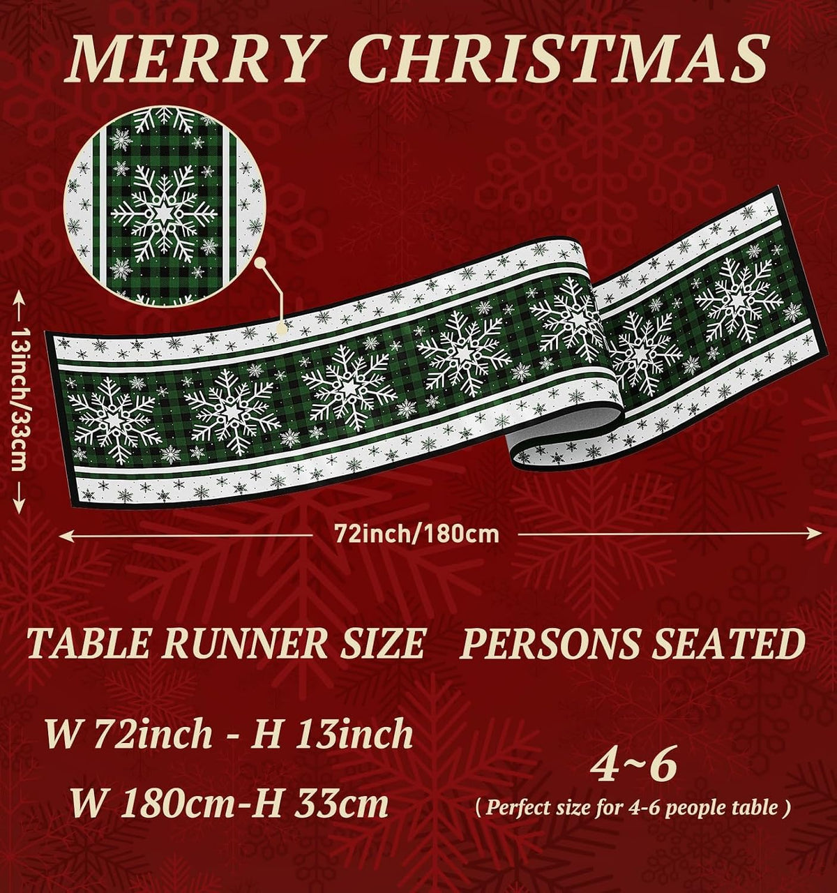 Christmas Table Runner Snowflakes Christmas Decorations with Red Buffalo
