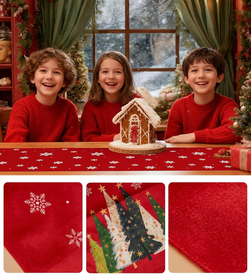 Christmas Table Runner Snowflakes Christmas Tree Home Decorations Red