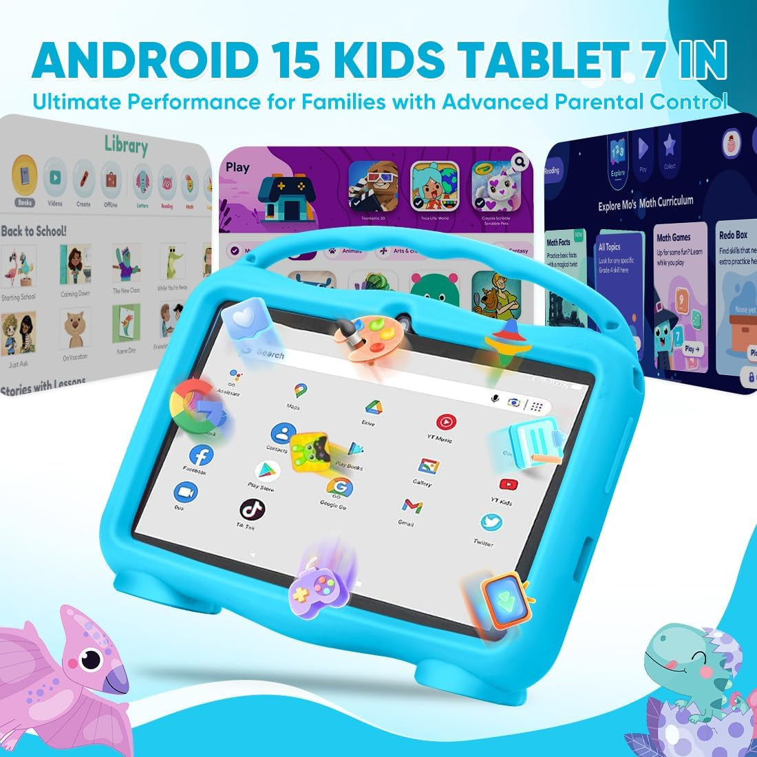 Kids Tablet 7 Inch Tablet for Kids Android 15, 8GB +32GB ROM (Blue)