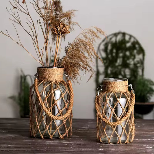 Vintage Bohemian Glass Vase with Handwoven Pocket