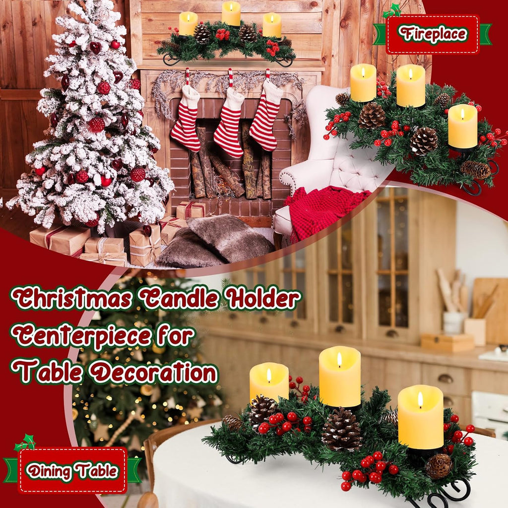 Christmas Centerpiece with Flameless Candles, Table Decor, Creamy White
