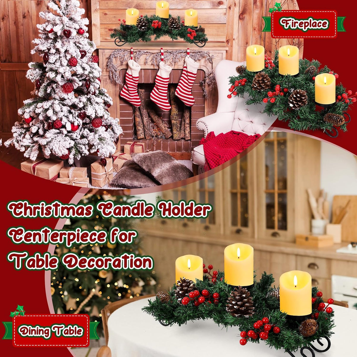 Christmas Centerpiece with Flameless Candles, Table Decor, Creamy White