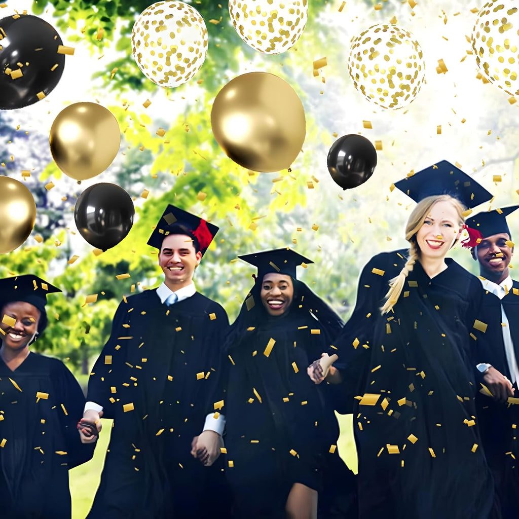 Black and Gold Confetti Balloons,50Pcs 12In,Latex,Party Decor