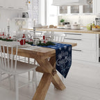 Embroidered Snowflake Xmas Table Runner Elk 13 X 70 In, Navy Blue