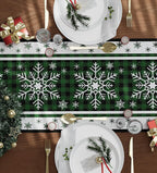 Christmas Table Runner Snowflakes Christmas Decorations with Red Buffalo