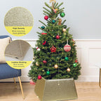 Fabric Christmas Tree Collar, Square Christmas Tree Ring, Glittering Willow Christmas Tree Skirt for Christmas Tree Decorations (Glitter Gold)