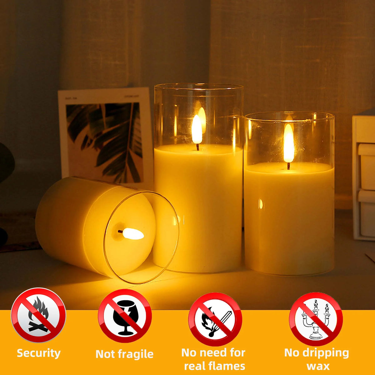 Flameless Candles Flickering with Remote and Timer,3D Wick Acrylic Electric Fake Candles, Battery Operated LED Pillar Candle-White4''X5''X6''