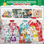 38PCS Christmas Gift Bags, Holiday Gift Bags Set with Tags, Christmas Drawstring Bags with Festive Patterns，Jumbo/Extra Large/Large/Medium/Small Size