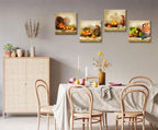 Vintage Fruit Canvas Wall Art Decor, 4-Piece Rustic Kitchen Set 12X12In | Fade-Resistant Waterproof Canvas,Solid Wood Inner Frame,Pre-Installed Hooks,Seamless Nails Included,Easy Wipe-Clean Surface