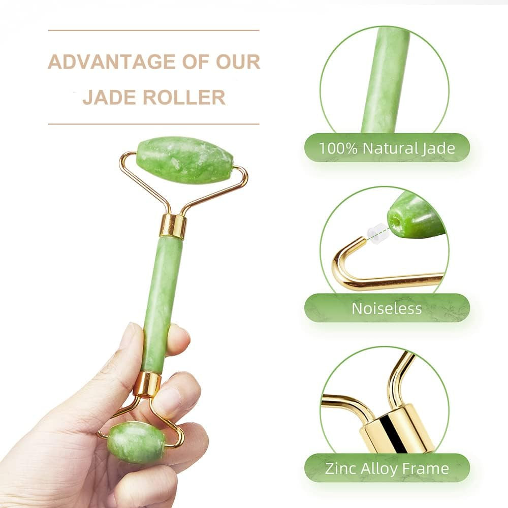 3-In-1 Natural Jade Roller and Gua Sha Set for Face and Eye Ice Roller Facial Cooling Massage Roller