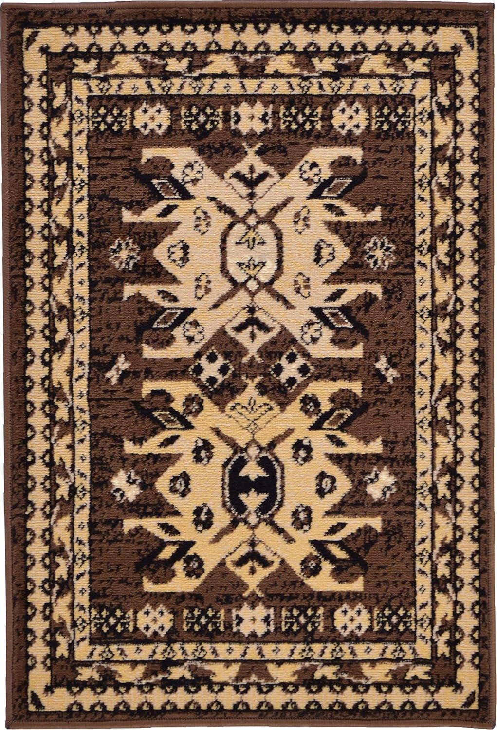 Taftan Collection Border Geometric Tribal Inspired Design Area Rug (2' 2 X 3' 0 Rectangular, Brown/Tan)