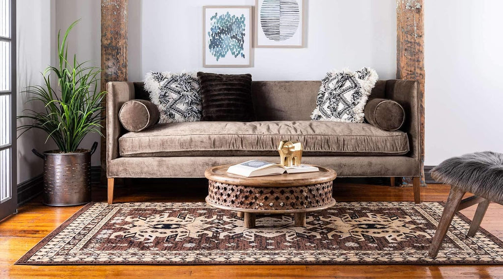 Taftan Collection Border Geometric Tribal Inspired Design Area Rug (2' 2 X 3' 0 Rectangular, Brown/Tan)