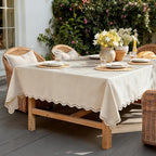 Beige Rectangle Tablecloth Scalloped Cutouts Waterproof Table Cover 55X84