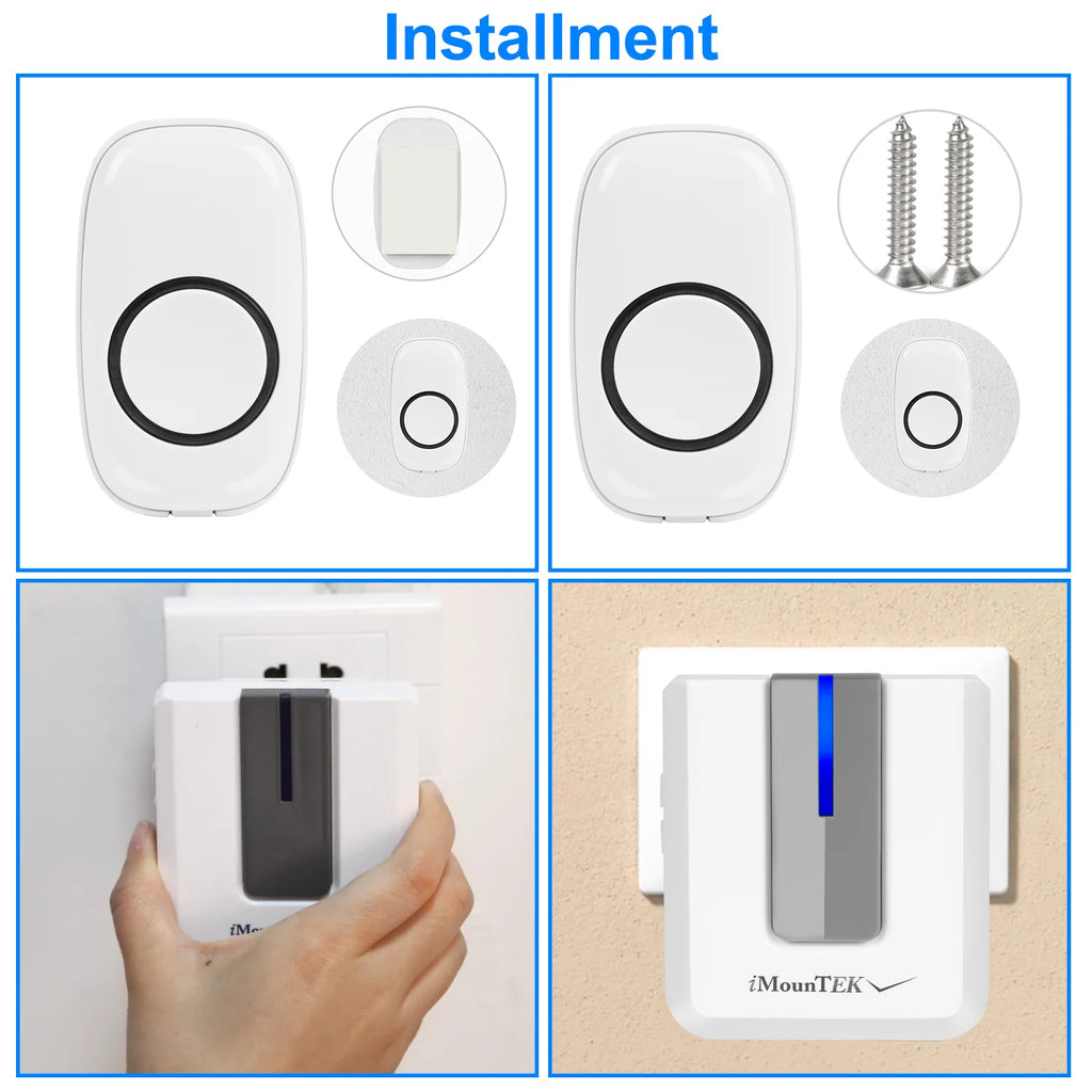 Wireless Doorbells Rings 1 Thousand FT Operating Range IP44 Waterproof Door Chime with 1 Plug Receiver Chimes 52 Melodies LED Indicator Bells for Office Apartment House