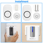 Wireless Doorbells Rings 1 Thousand FT Operating Range IP44 Waterproof Door Chime with 1 Plug Receiver Chimes 52 Melodies LED Indicator Bells for Office Apartment House