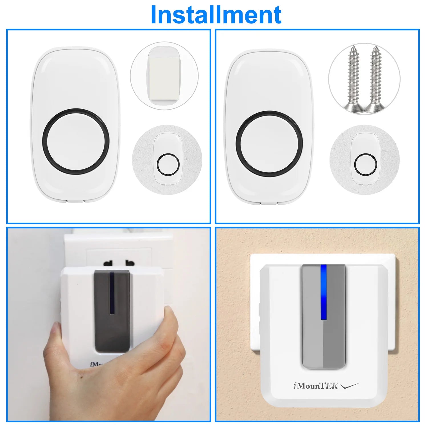 Wireless Doorbells Rings 1 Thousand FT Operating Range IP44 Waterproof Door Chime with 1 Plug Receiver Chimes 52 Melodies LED Indicator Bells for Office Apartment House