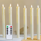 6Pack Flameless Taper Candles with Remote Timer, 9.84'' LED Fake Electric Candlesticks,Battery Operated Dripless 3D Flickering Flame Window Candles,Ivory