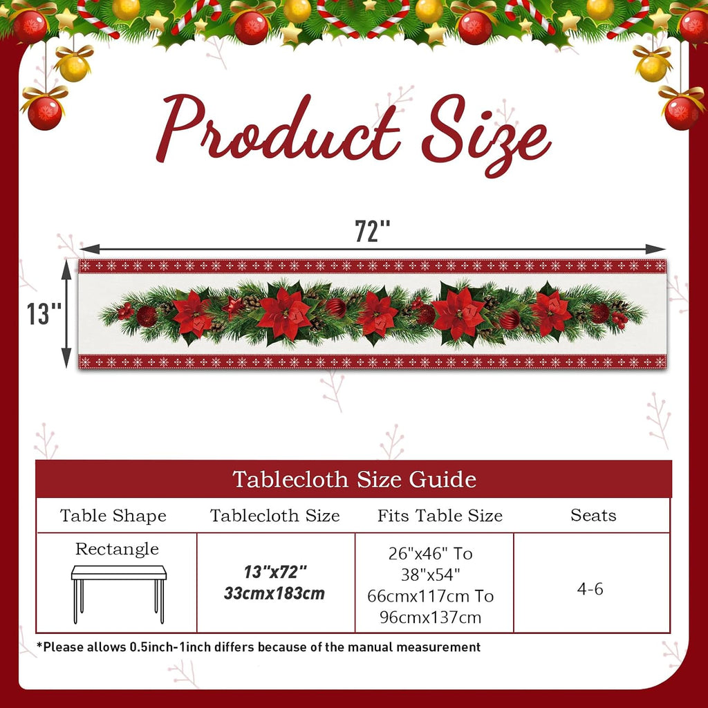 Watercolor Poinsettia Red Christmas Table Runner 13 X 72 Inch
