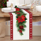 Watercolor Poinsettia Red Christmas Table Runner 13 X 72 Inch