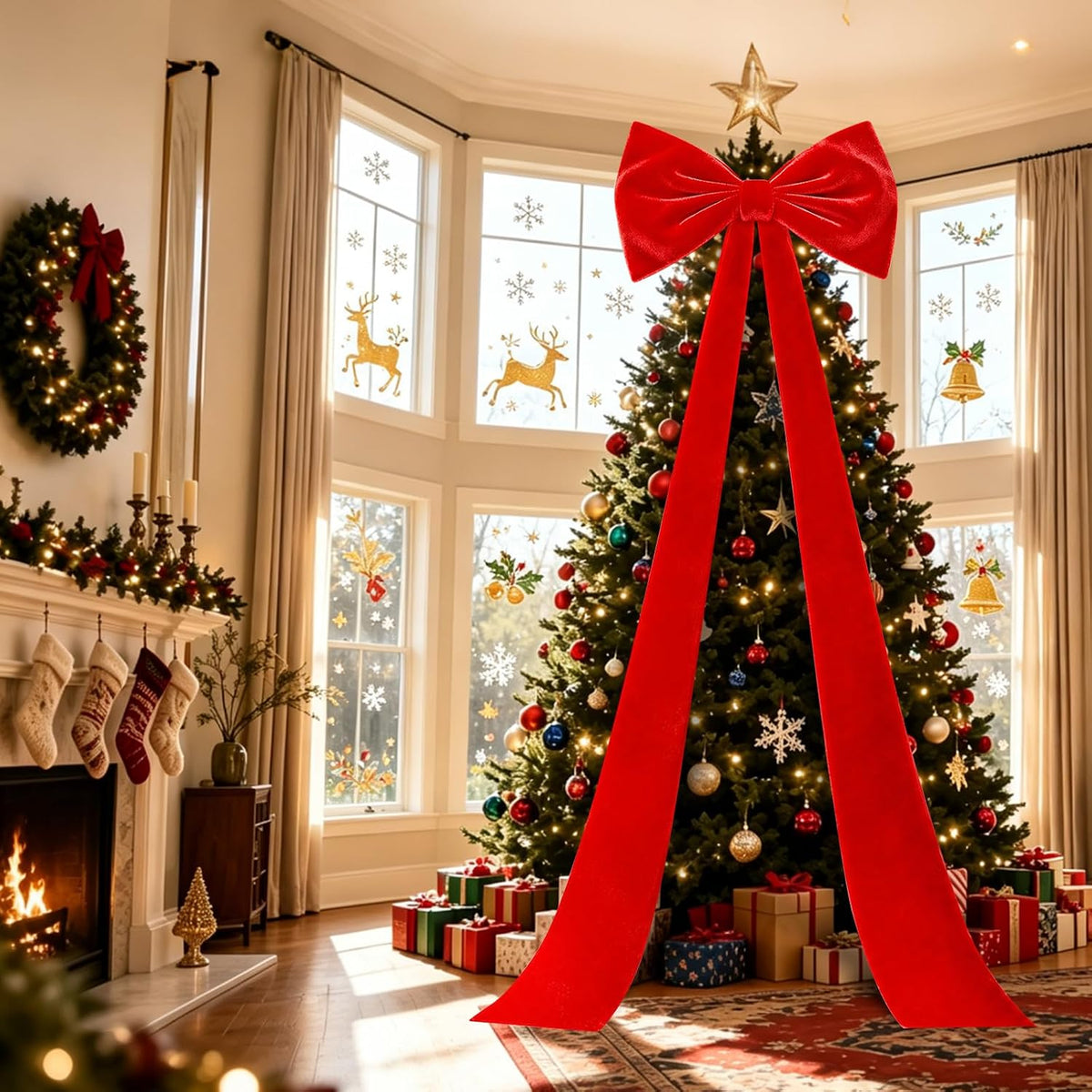 Extra Large Christmas Tree Topper Bow, 118X28 Giant Bow for Christmas Tree