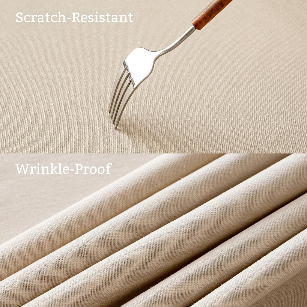 Beige Rectangle Tablecloth Scalloped Cutouts Waterproof Table Cover 55X84