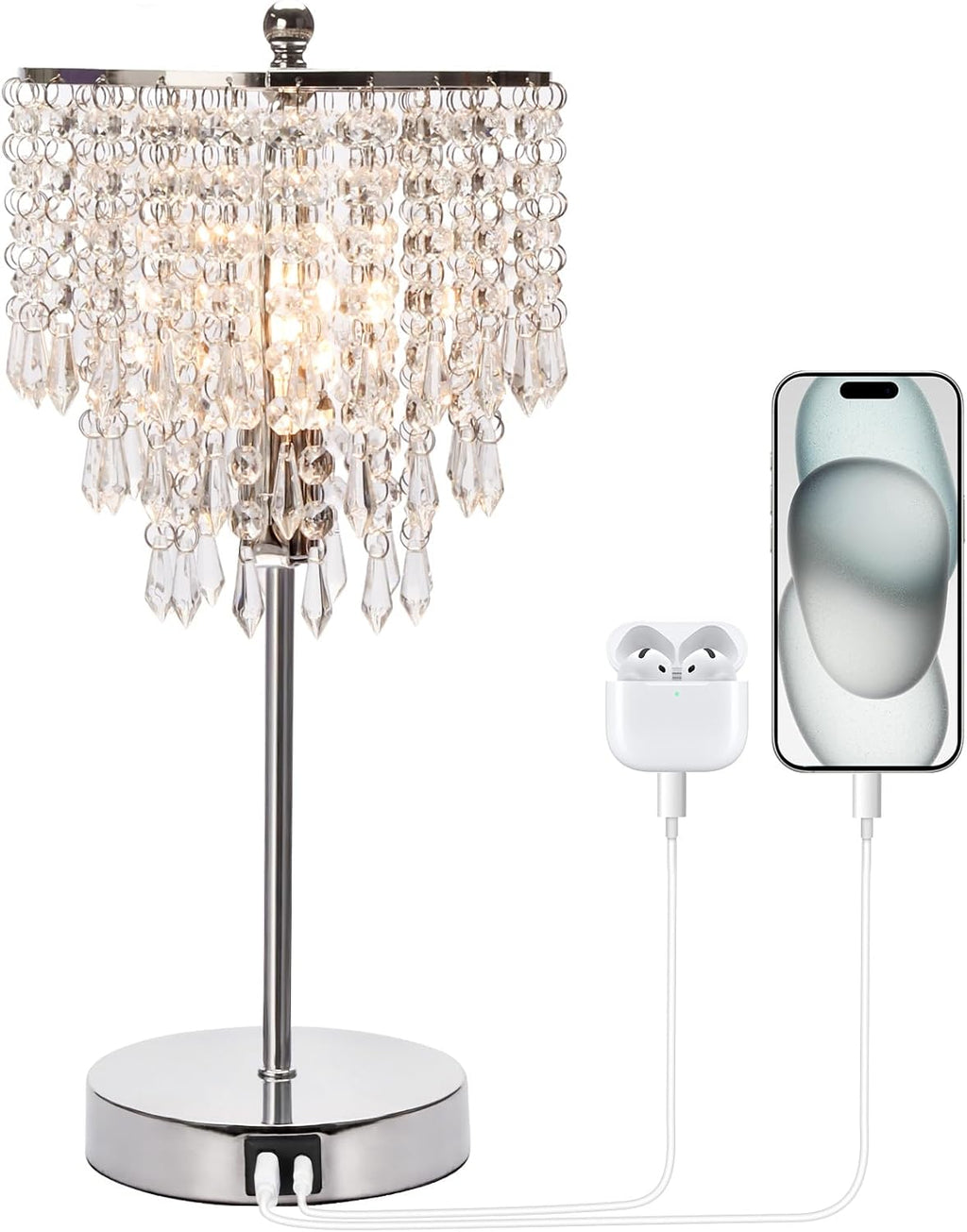 Touch Control Crystal Table Lamp with USB Charging