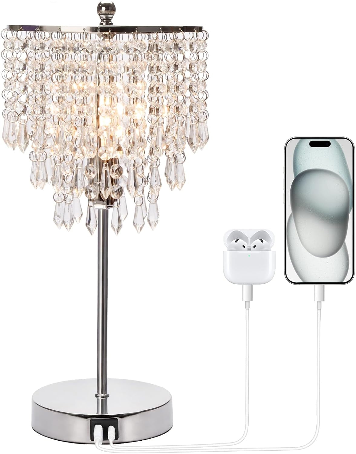 Touch Control Crystal Table Lamp with USB Charging