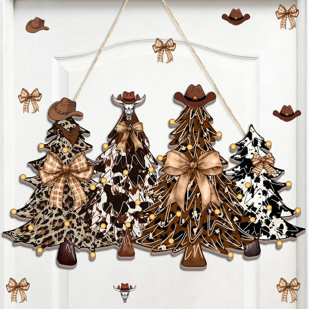 Western Christmas Wreath with Cowboy Hat and Bows