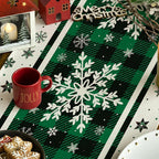 Christmas Decorations Green Snowflakes Christmas Table Runner, 13X36