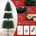 6FT Pre-Lit Pencil Christmas Tree, Artificial Slim Christmas Tree with LED Warm White Lights & Metal Stand,Realistic Xmas Tree Holiday Party Decoration for Indoor and Outdoor Use