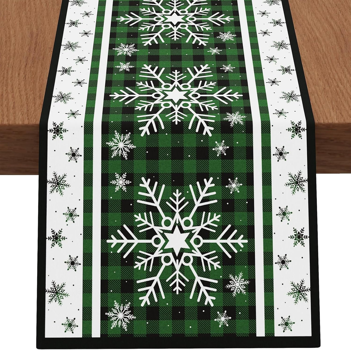 Christmas Table Runner Snowflakes Christmas Decorations with Red Buffalo