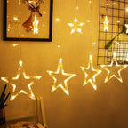2.5M 138LED Star String Light Waterproof 8Modes Warm White Curtain Lights for Ramadan Party Bedroom Wedding Christmas Decoration