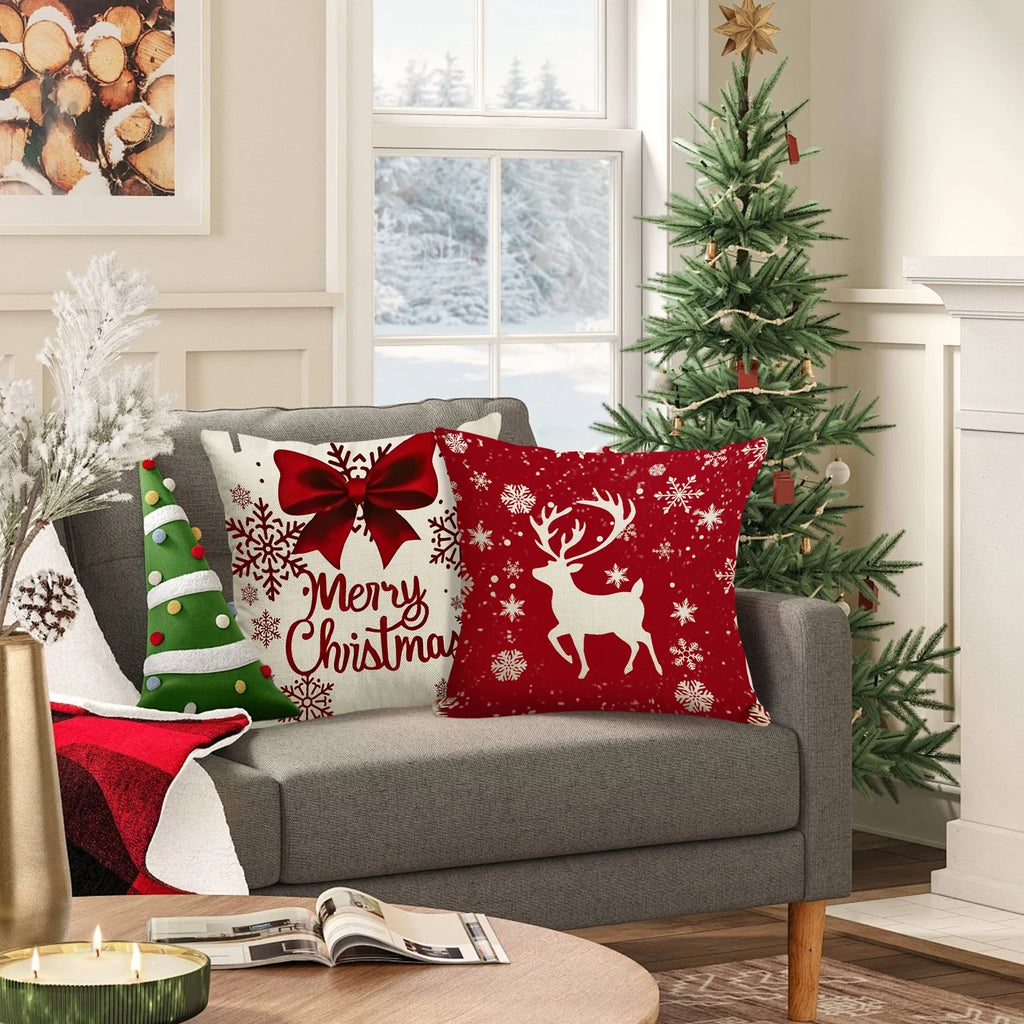 Christmas Pillow Covers 18X18 Inch Set of 4 Farmhouse Christmas Pillow Covers Christmas Pillow Cases for Sofa Couch Christmas Decorations Throw Pillow Covers