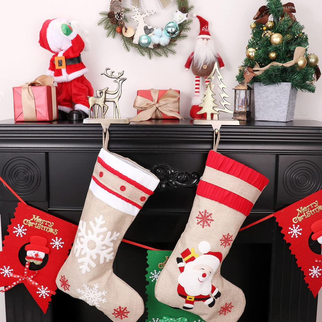 Christmas Stocking Holders for Mantle Set of 2 Christmas Stocking Hangers for Fireplace Anti-Slip Mantel Hanger Hooks for Stocking Hanging Ornament Firepiece Xmas Decor (Tree and Reindeer)