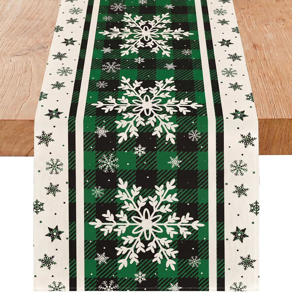 Green Snowflake Christmas Table Runner, 13x36 Inch