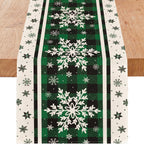 Green Snowflake Christmas Table Runner, 13x36 Inch