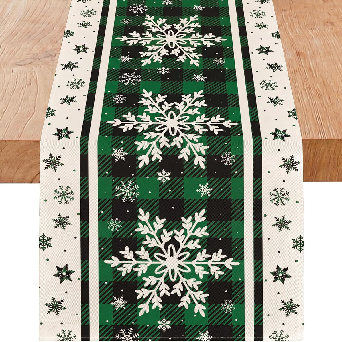 Green Snowflake Christmas Table Runner, 13x36 Inch