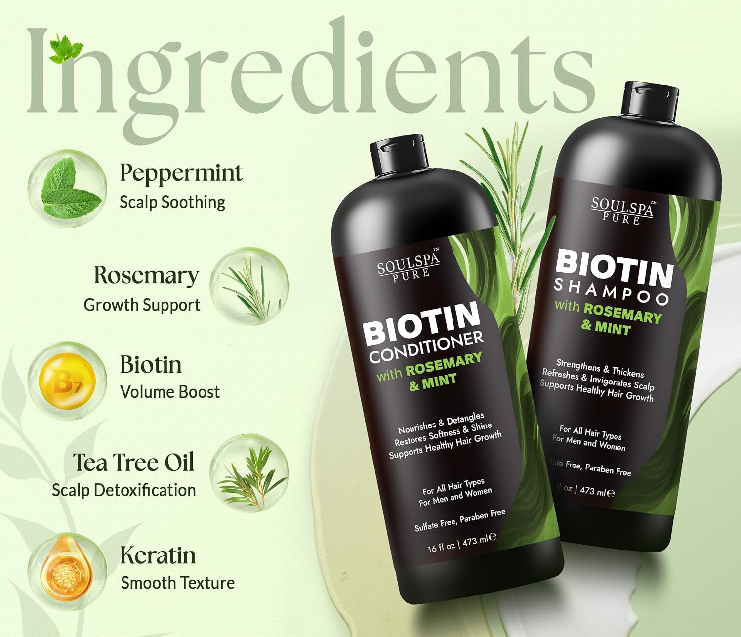 Biotin Rosemary Shampoo and Conditioner Set for Hair Growth -16 Fl Oz Each