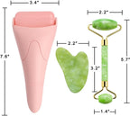3-In-1 Natural Jade Roller and Gua Sha Set for Face and Eye Ice Roller Facial Cooling Massage Roller